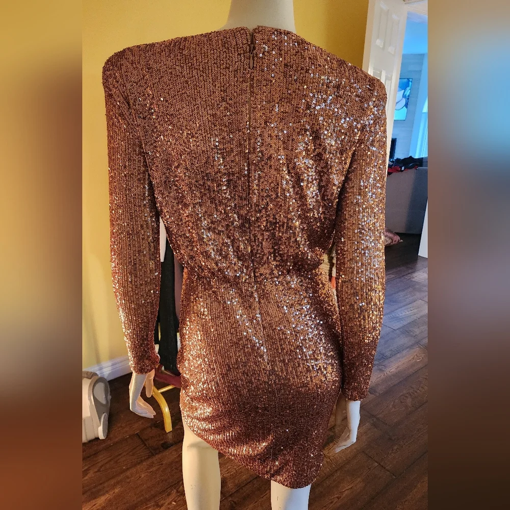 Ever New Melbourne Juniper Sequin Wrap Mini Dress Size 2. Champagne Pink - Picture 6 of 14